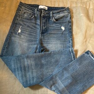 Velvet Blue Skinny Jeans with Distressed Details